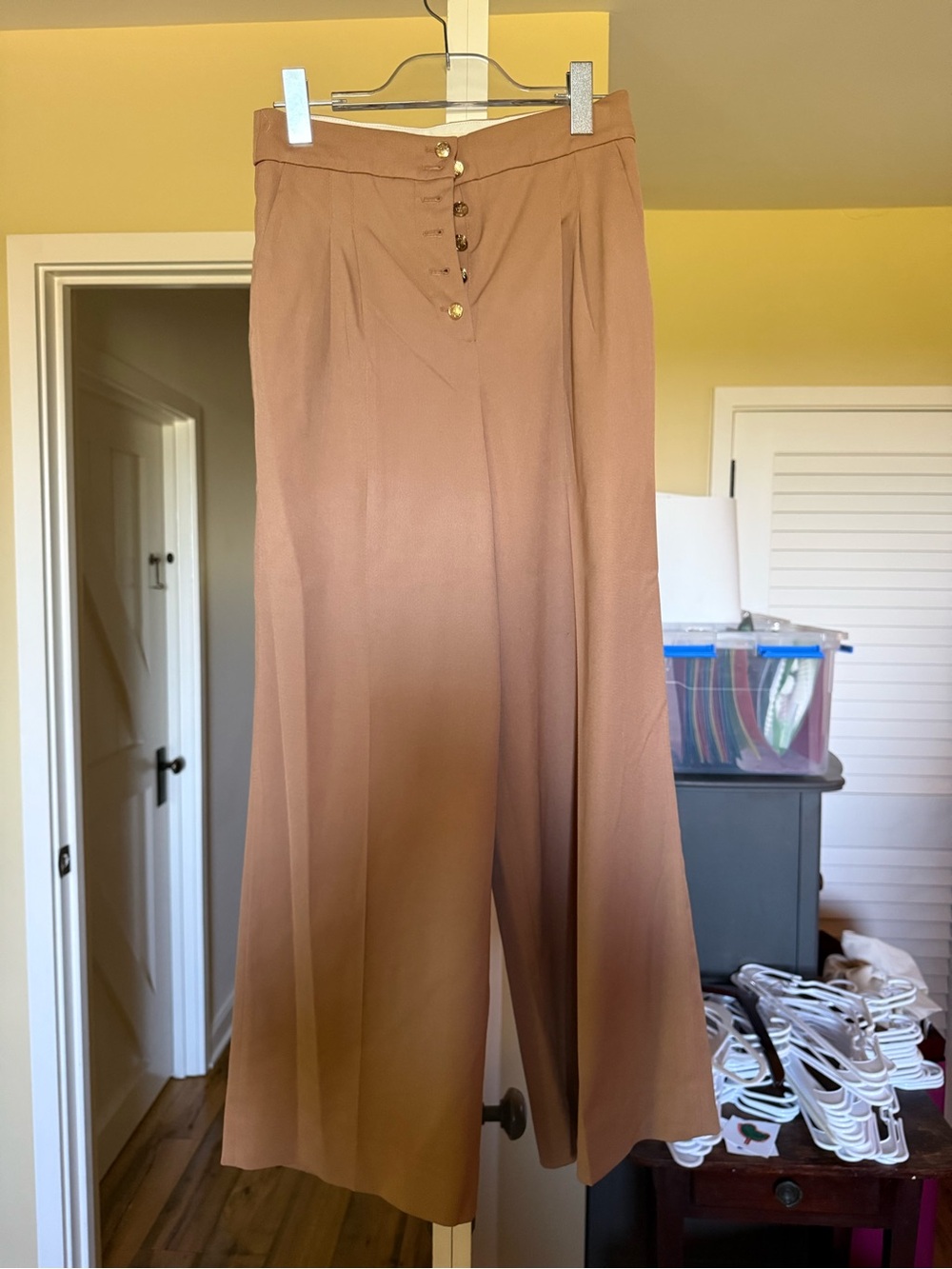 Sezane Wide-Leg High-Waist Pants in Warm Camel
